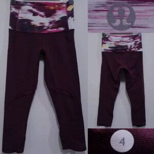 Lululemon Wunder Under Crop 4 XS Berry Rumble Pants Skinny Maroon Leggings